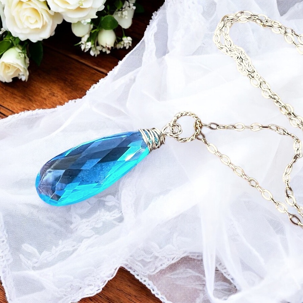 Swiss Blue Topaz Pendant Handcrafted in 14k Gold Filled , December Birthstone